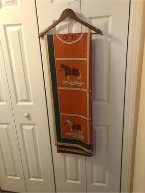 Equestrian Print Shawl in Orange and Green